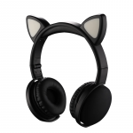 Wholesale Cat Ear Bluetooth Headphone Headset with Built in Mic, LED Luminous Light, Foldable, 3.5mm Aux In for Adults Children Home School (Black)